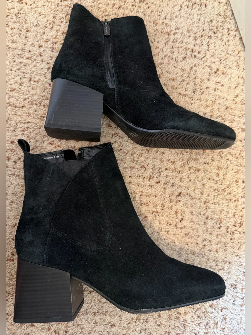 Blondo Waterproof Suede Block Heel Boots in Black, Size 8.5